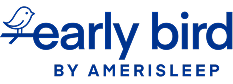 Logo for "early bird by Amerisleep" with a simple blue bird icon on the left. Ideal for businesses like ABA therapy near Orlando FL, all text and the bird are in blue.