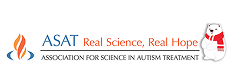 Logo of the Association for Science in Autism Treatment (ASAT) with a flame icon, the slogan "Real Science, Real Hope," and a white bear in a red scarf—ideal for those seeking autism treatment near Orlando FL.
